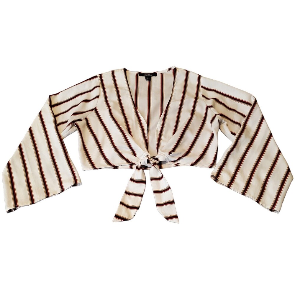 Forever 21 Blouse Top Kimono Wrap Cropped Sz L Bell Sleeve Boho Hippie Festival
